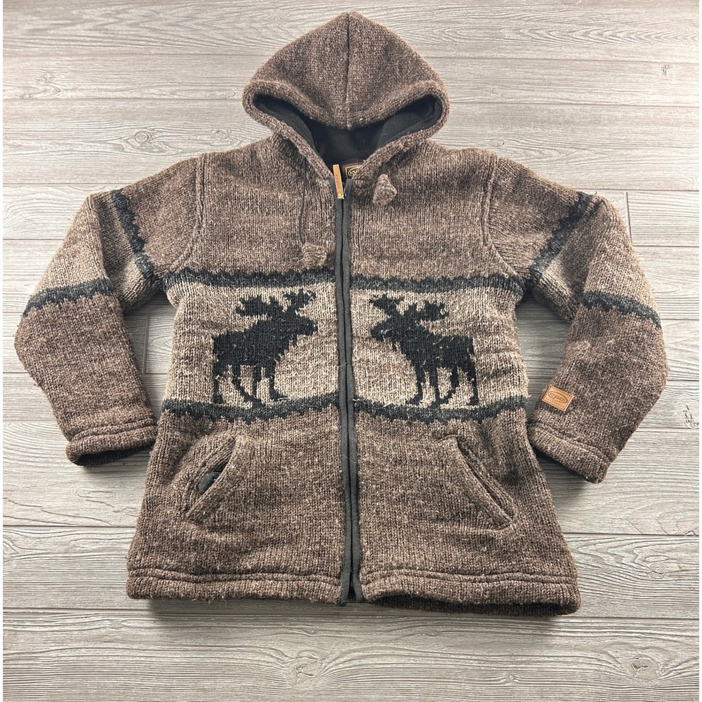 Kyber Outerwear Wool Moose Hoodie Full Zip Fleece Lined Sweater Brown XL Nepal